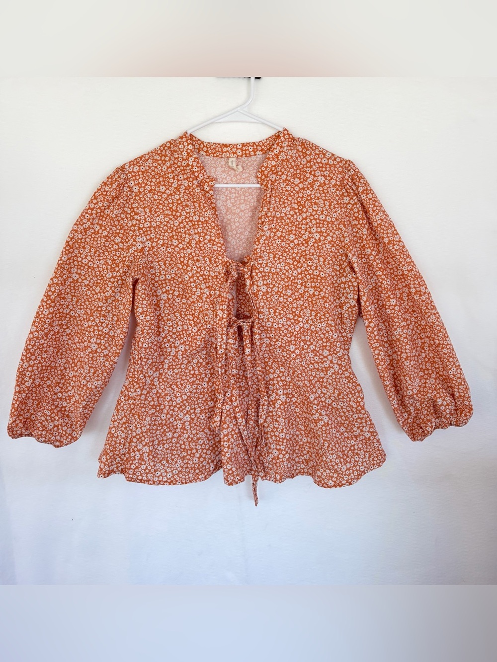 Yargici Orange Floral Tie-Front Blouse